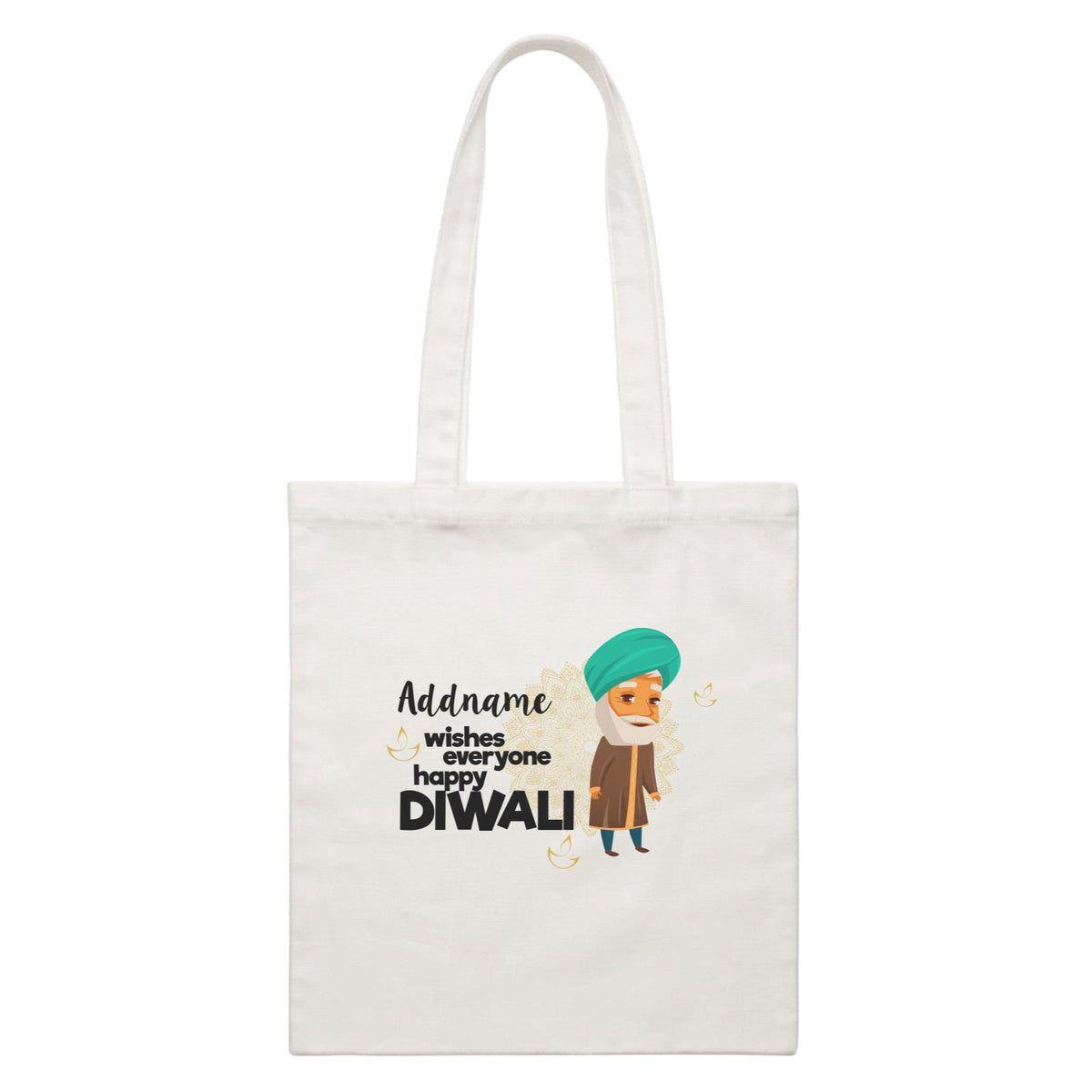 Cute Grandpa Wishes Everyone Happy Diwali Addname White Canvas Bag
