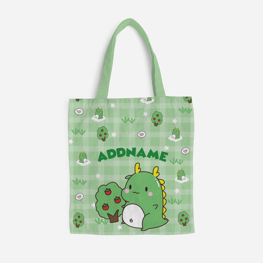 Cute Doodle Series Full Print Kids Canvas Bag - Green Dinosaur