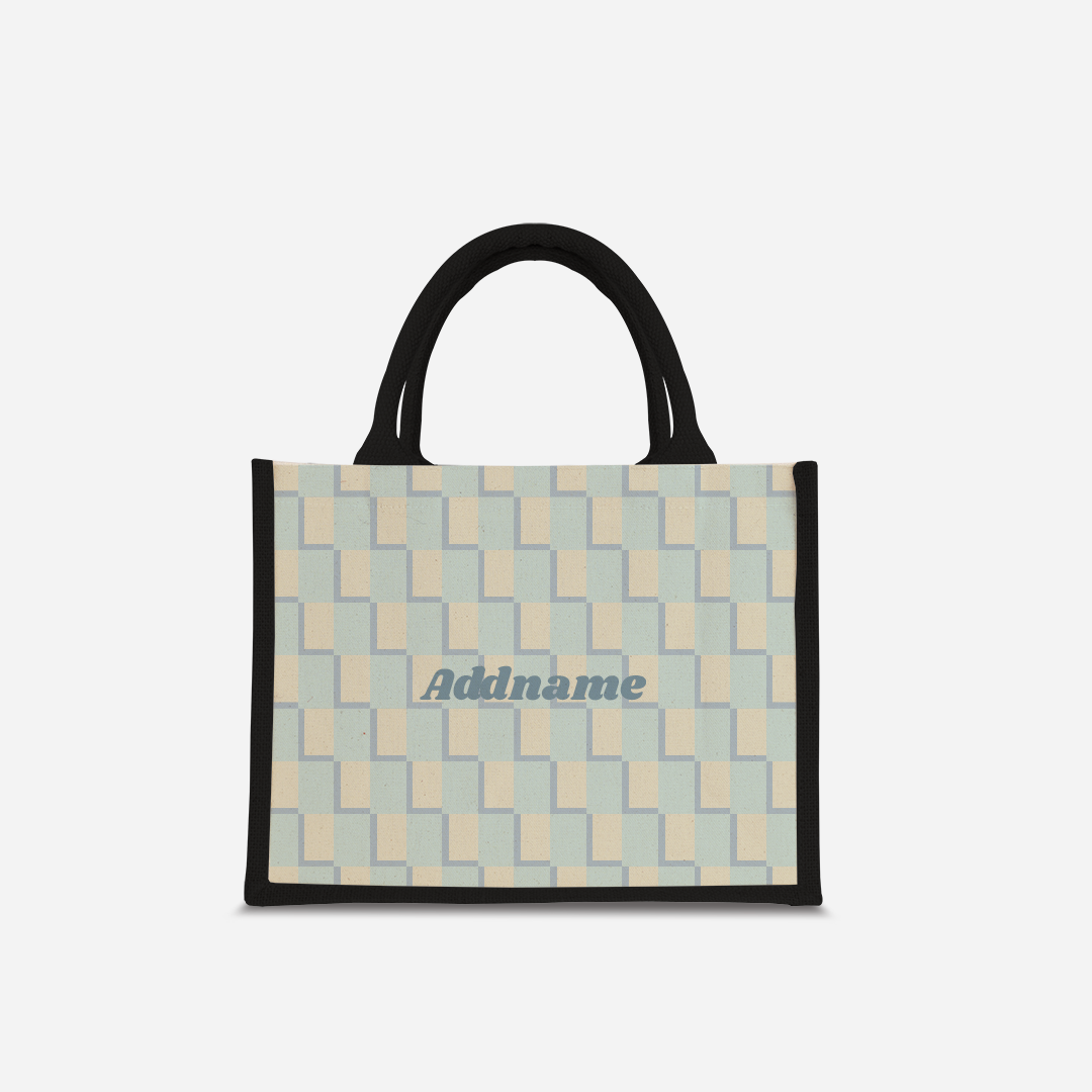 Checkered Series Half Lining Small Jute Bag - Blue Black