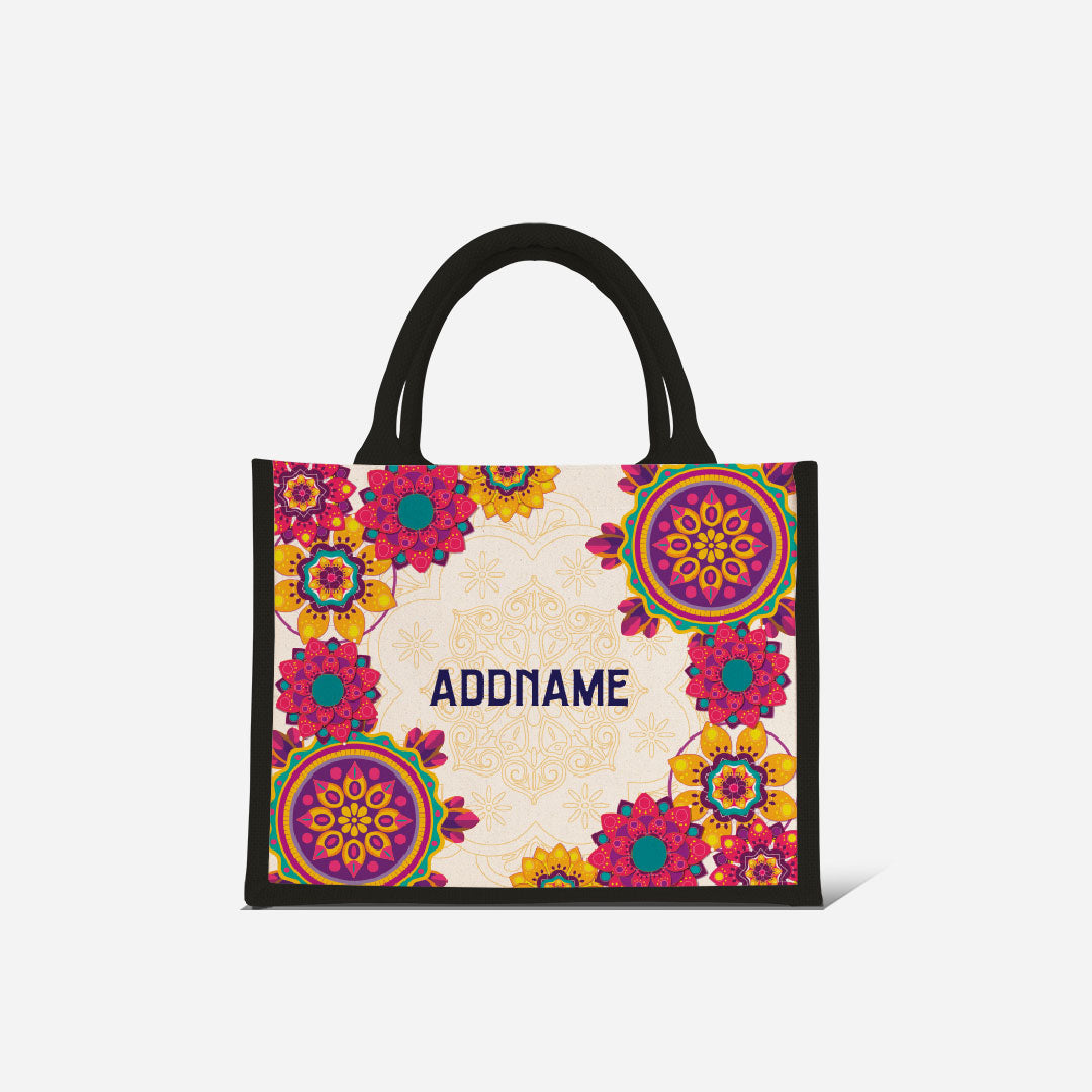 Pookal Series Half Lining Small Jute Bag - Puukom Black