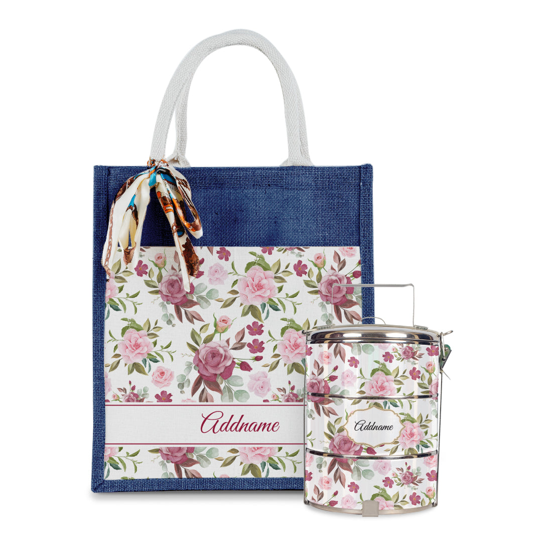 Laura Series - Ruby Colorful Jute Bag with Tiffin Carrier Set