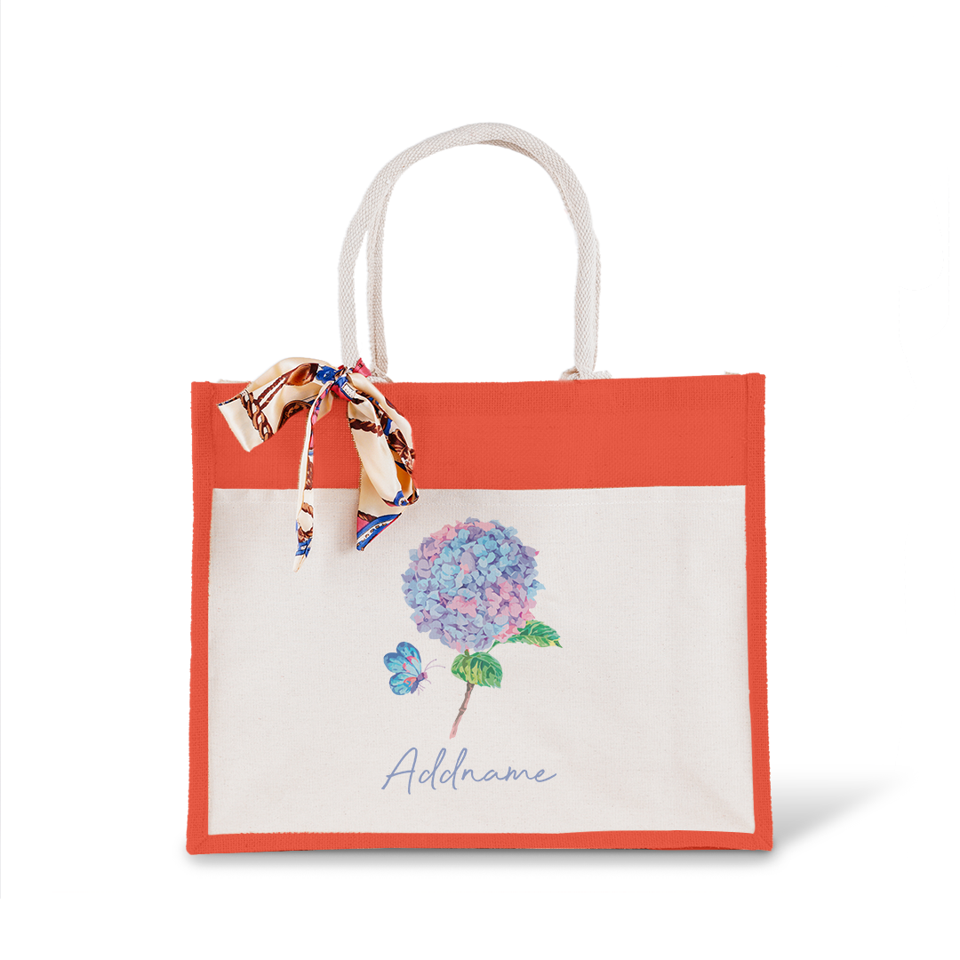 Hydrangea With Jute Bag with Front Pocket