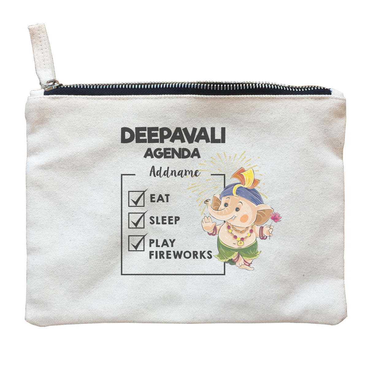 Cute Ganesha Fireworks Addname Deepavali Agenda Zipper Pouch