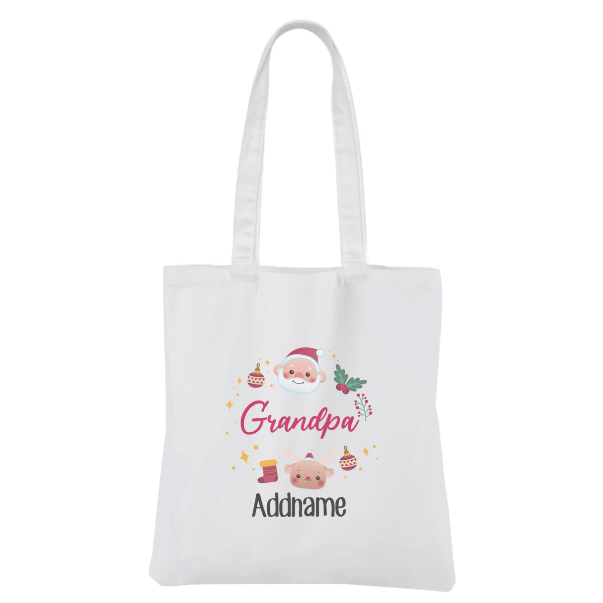 Christmas Cute Wreath Grandpa White Canvas Bag