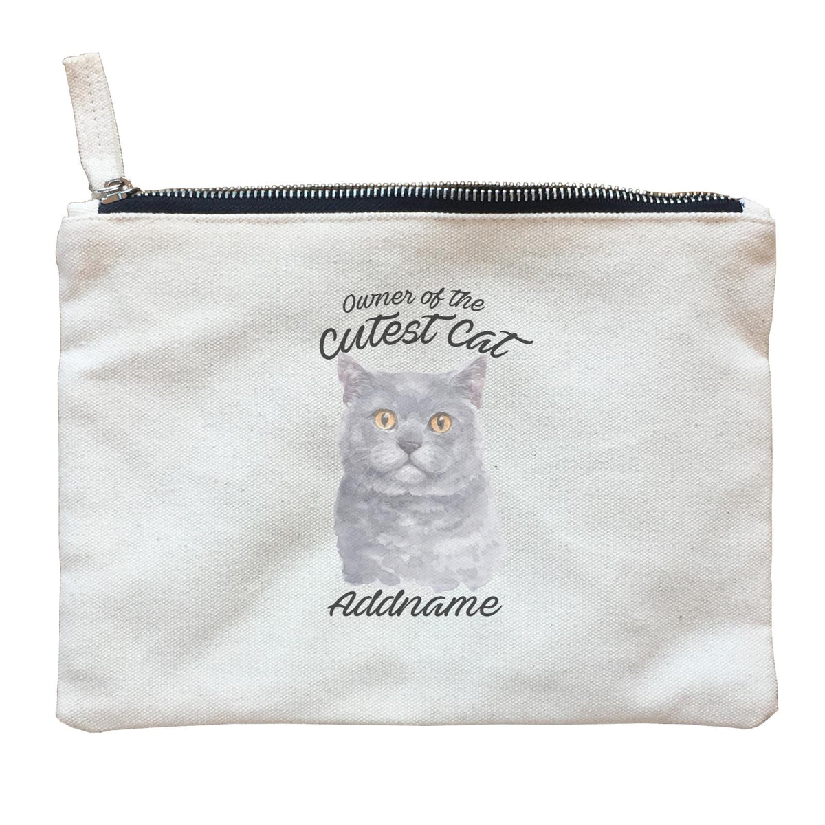 Watercolor Owner Of The Cutest Cat British Shorthair Addname Zipper Pouch
