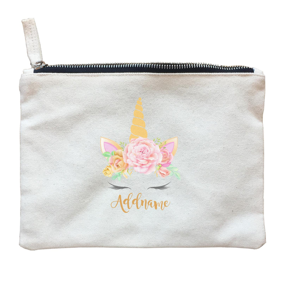 Sweet Rose Garland Unicorn Face Addname Zipper Pouch