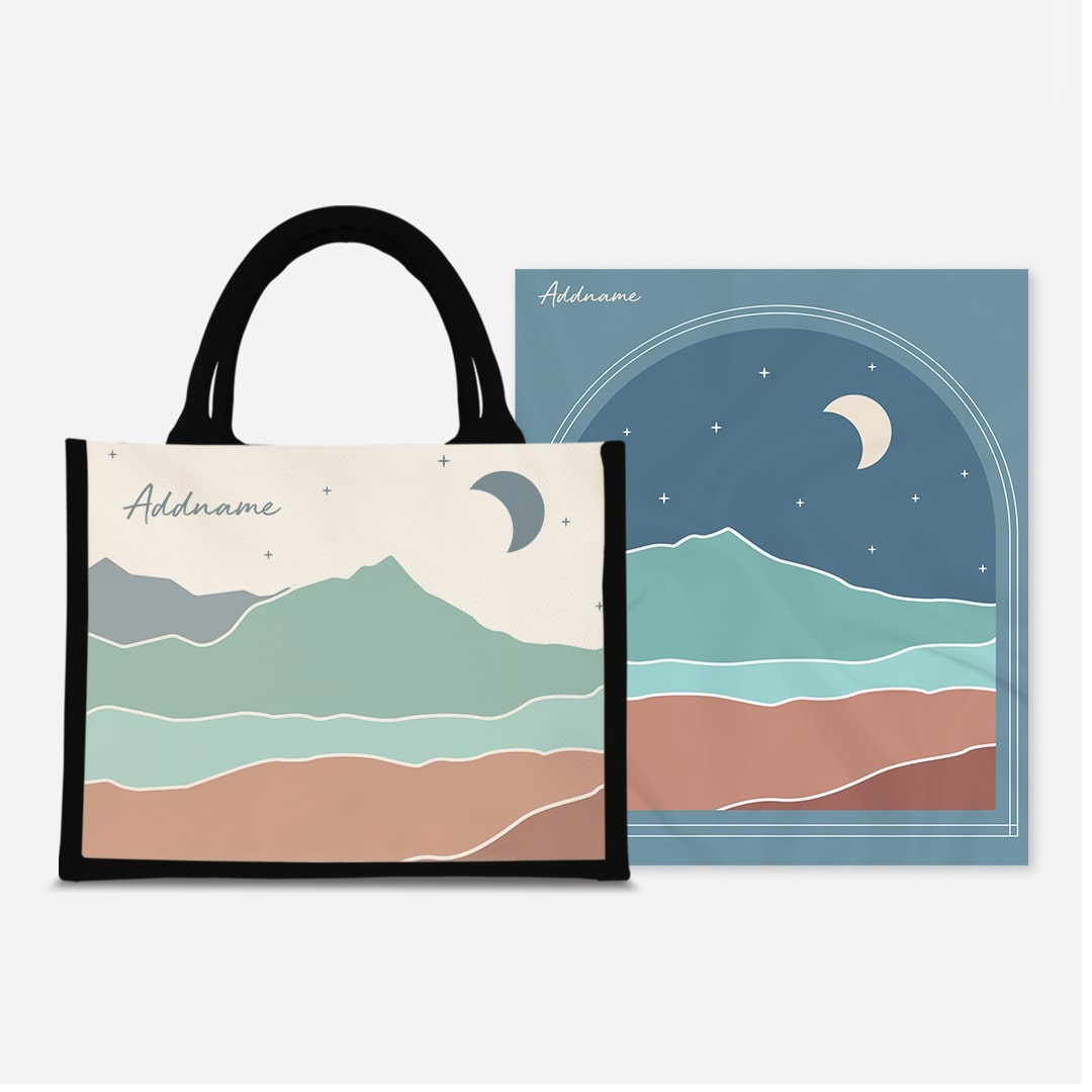 Kaira Series Prayer Mat with Half Lining Small Jute Bag-Azraq