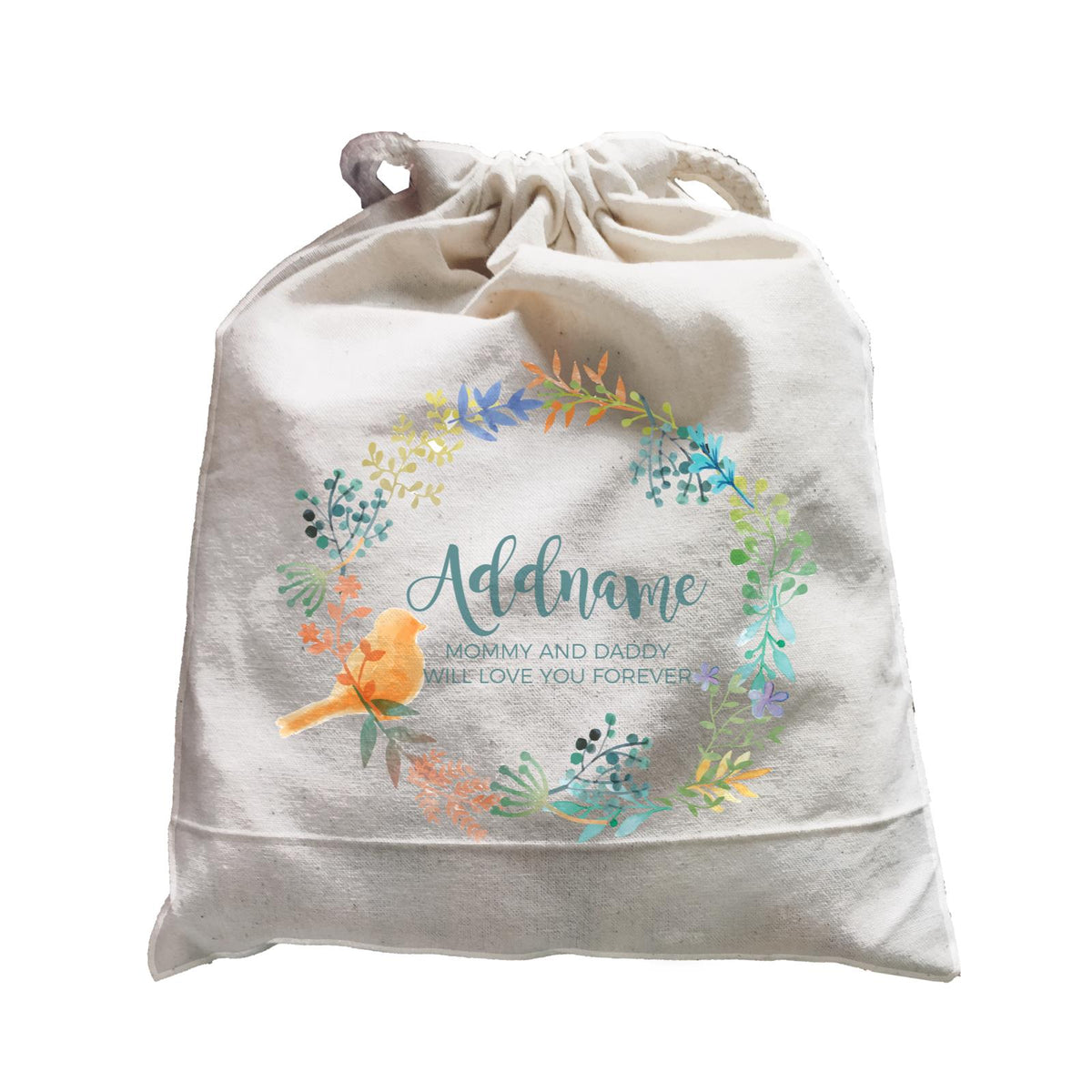 Spring Flower with Bird Wreath Personalizable with Name and Text Satchel