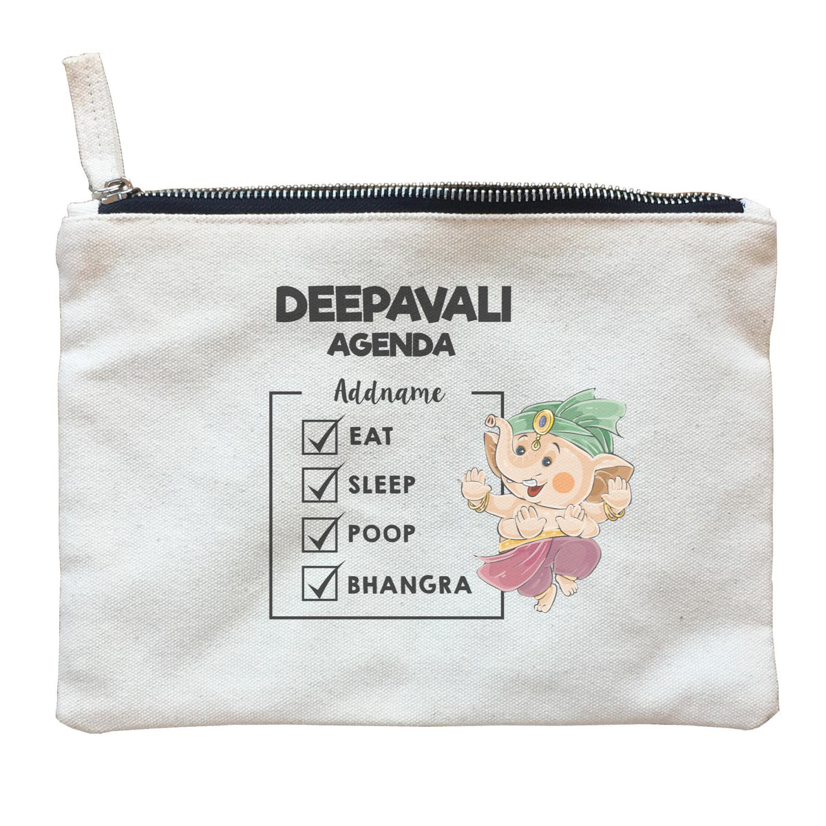 Cute Ganesha Dancing Bhangra Addname Deepavali Agenda Zipper Pouch