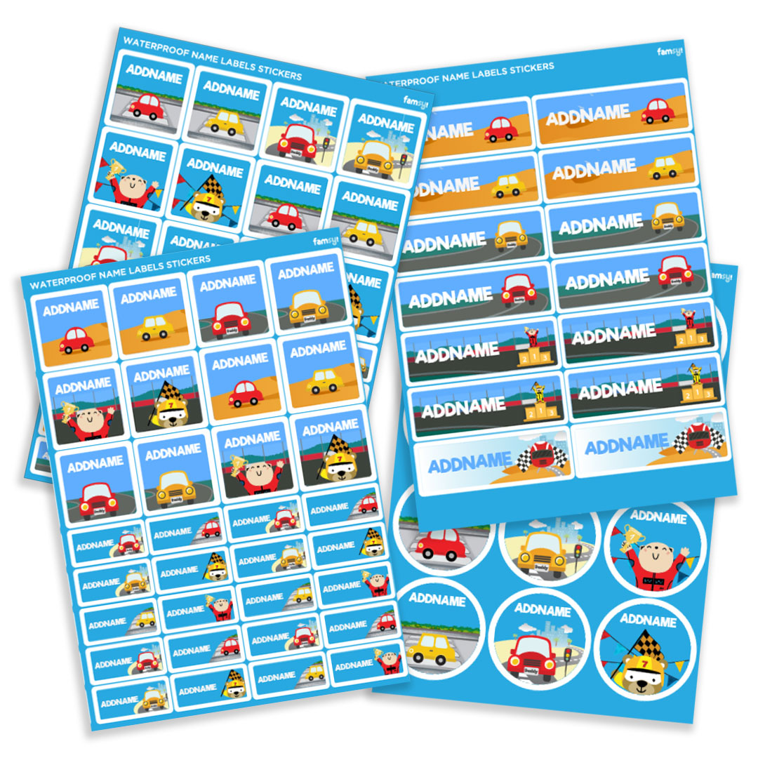 Cute Cars Waterproof Name Label Stickers