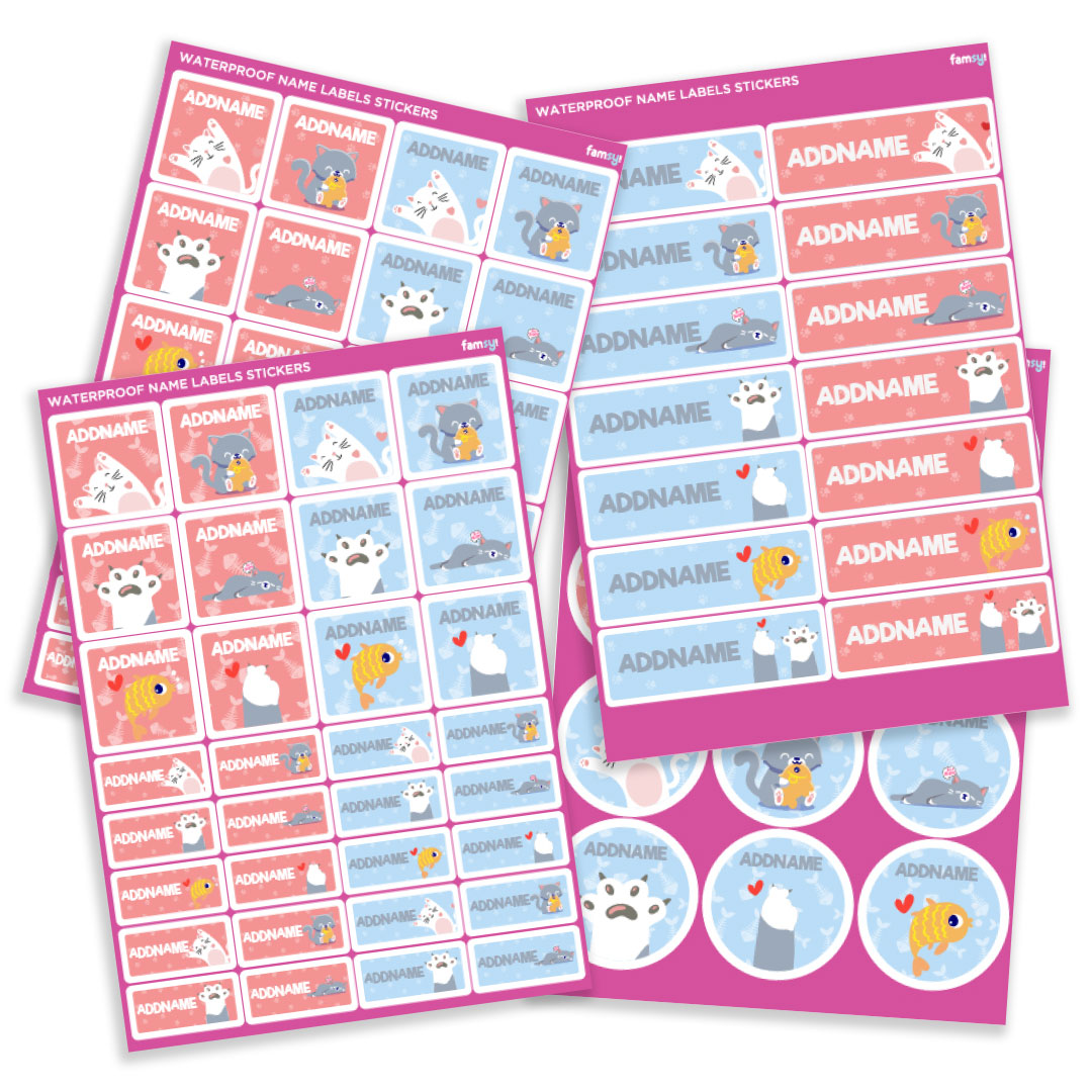 Cute Cat Waterproof Name Label Stickers