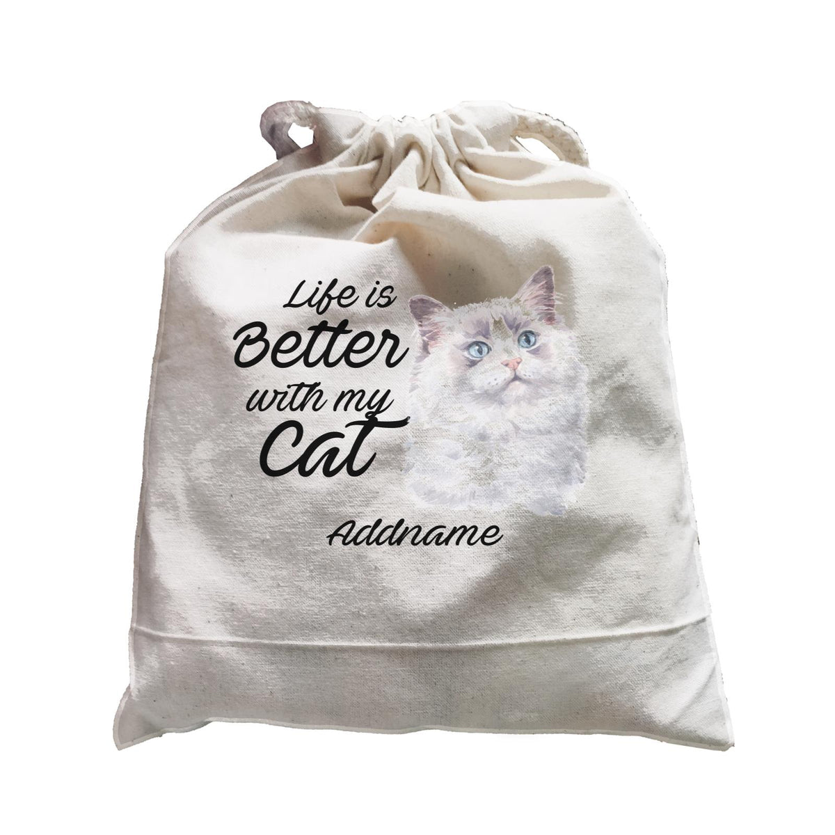Watercolor Life is Better With My Cat Ragdoll Cat White Addname Satchel