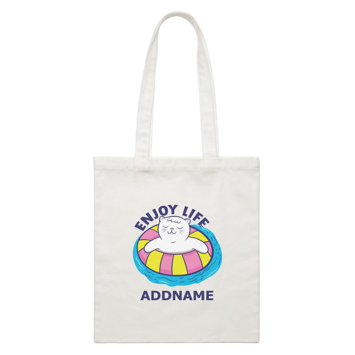 Cool Cute Animals Cats Enjoy Life Addname White Canvas Bag
