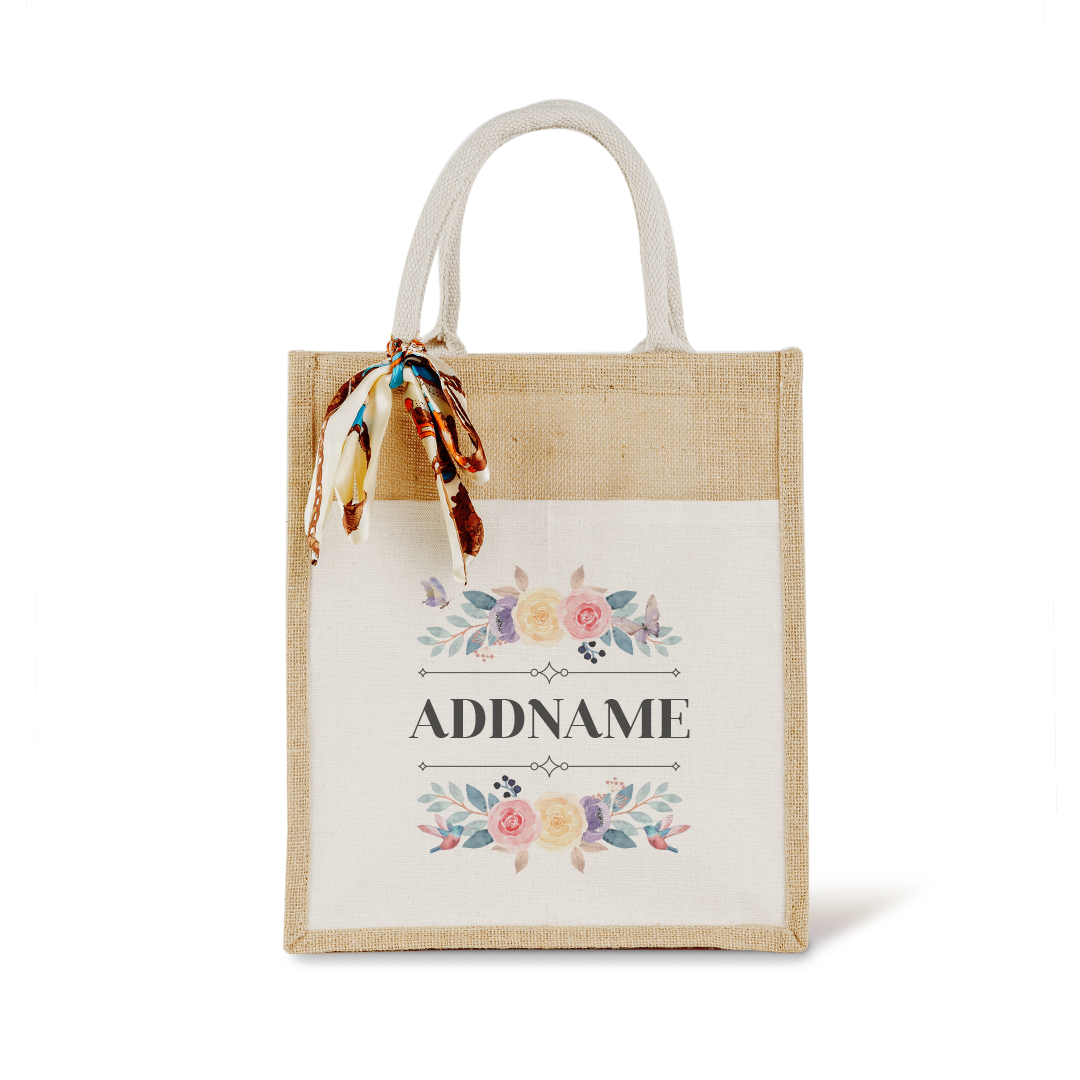 Le Fleur Series Raffinée Natural Colourful Jute Bag With Front Pocket