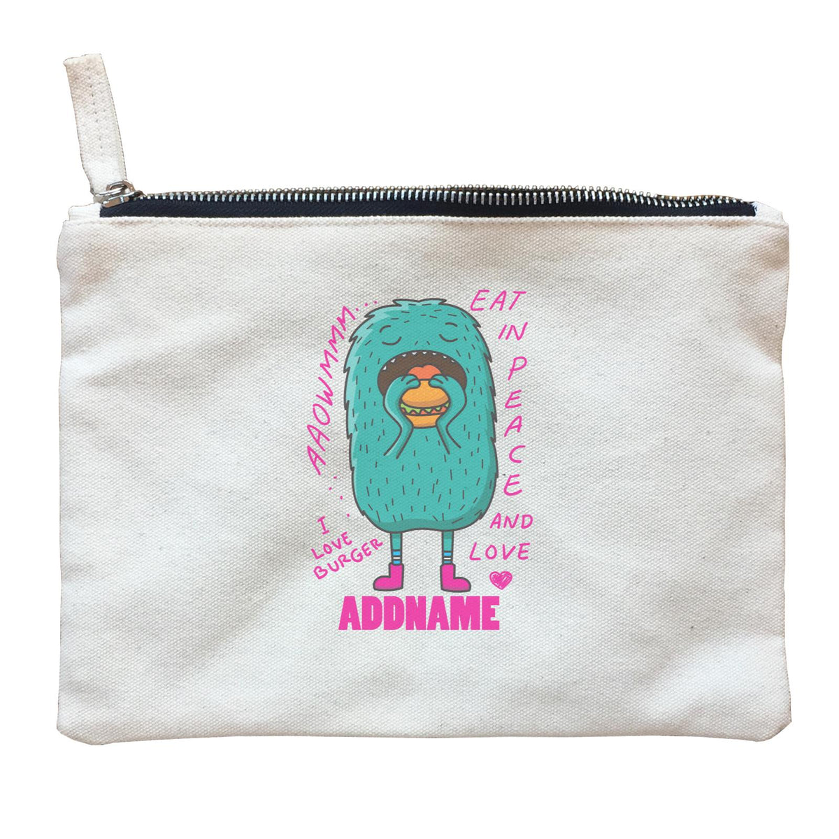 Cool Cute Monster Eat In Peace And Love Addname Zipper Pouch