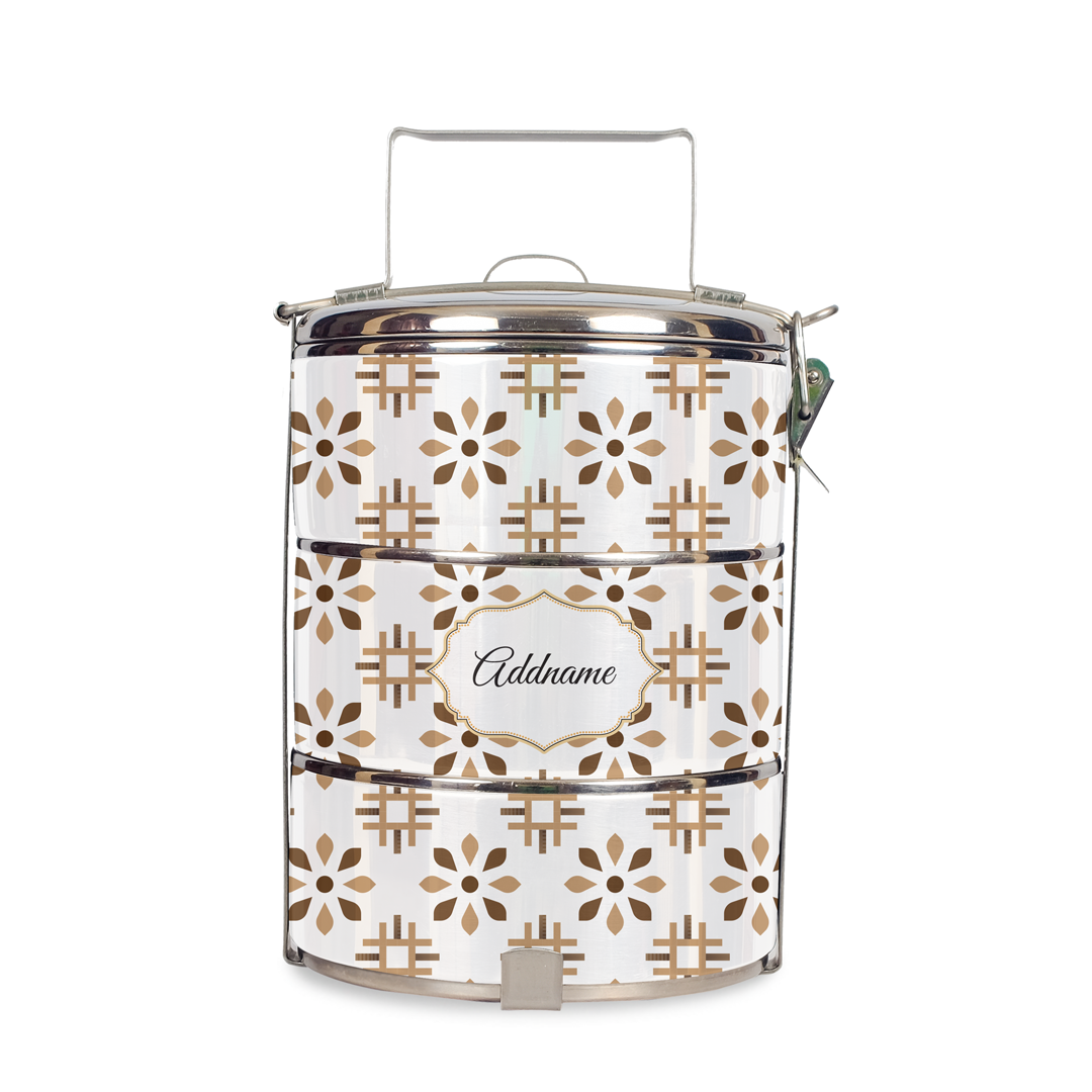 Arabesque Tawny Brown Colourful Jute Bag with Tiffin Carrier Set