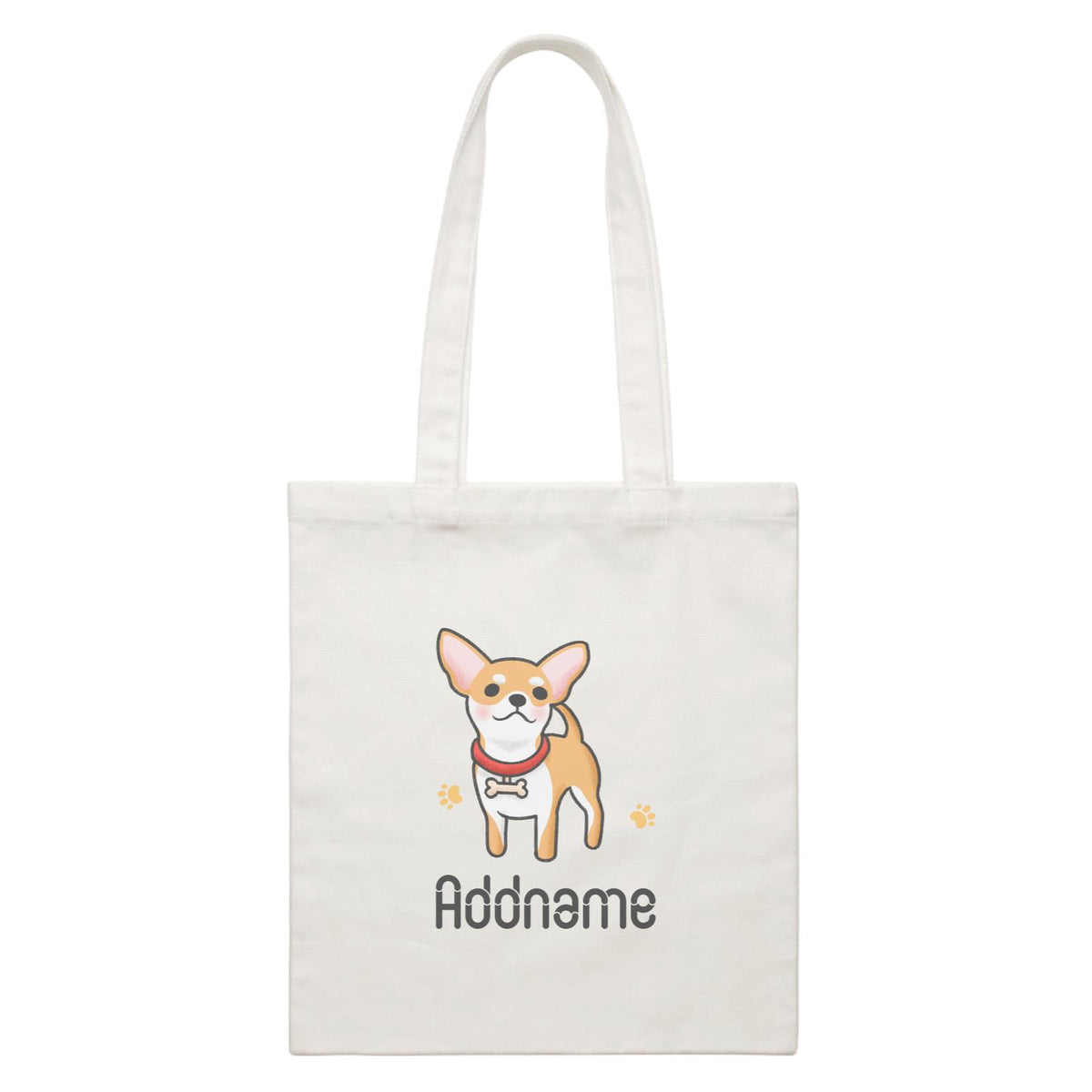 Cute Hand Drawn Style Chihuahua Addname White Canvas Bag