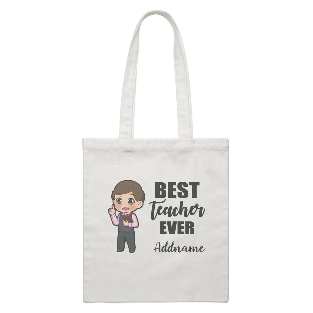 Chibi Teachers Chinese Man Best Teacher Ever Addname White Canvas Bag