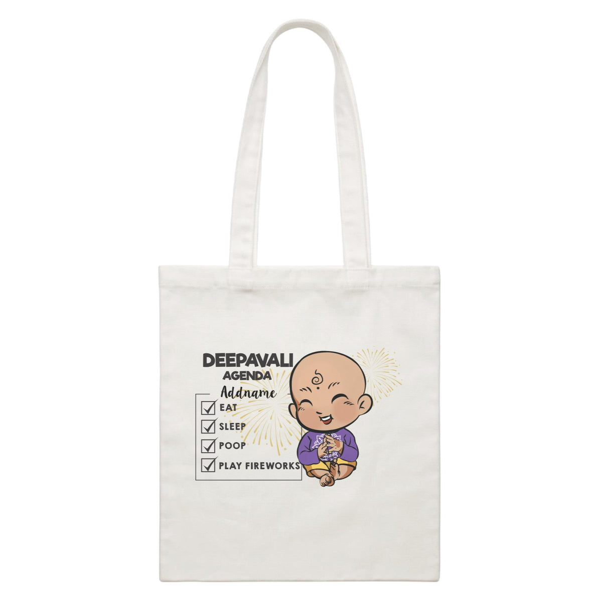 Deepavali Chibi Baby Boy Agenda Addname White Canvas Bag