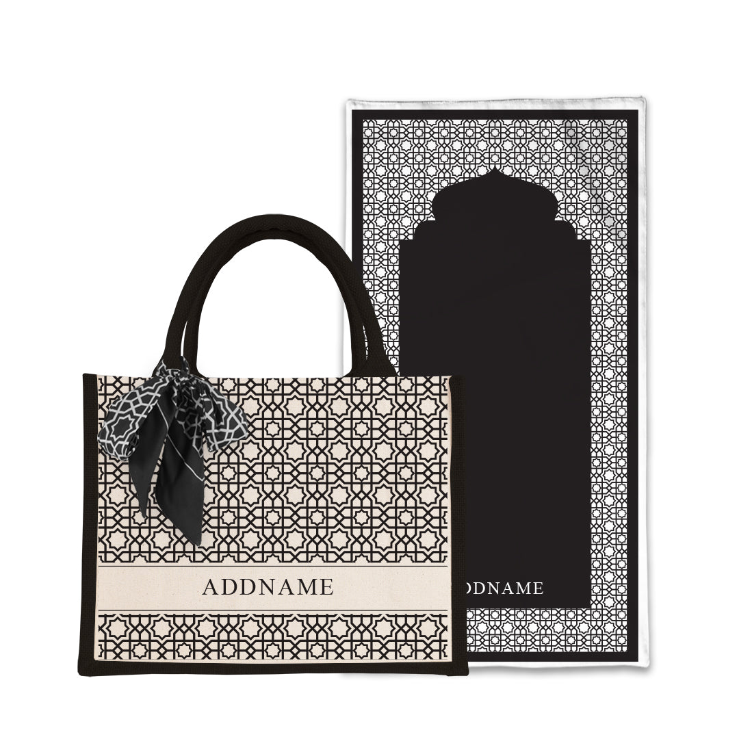 Annas Series - Black Prayer Mat with Black Half Lining Small Canvas Bag