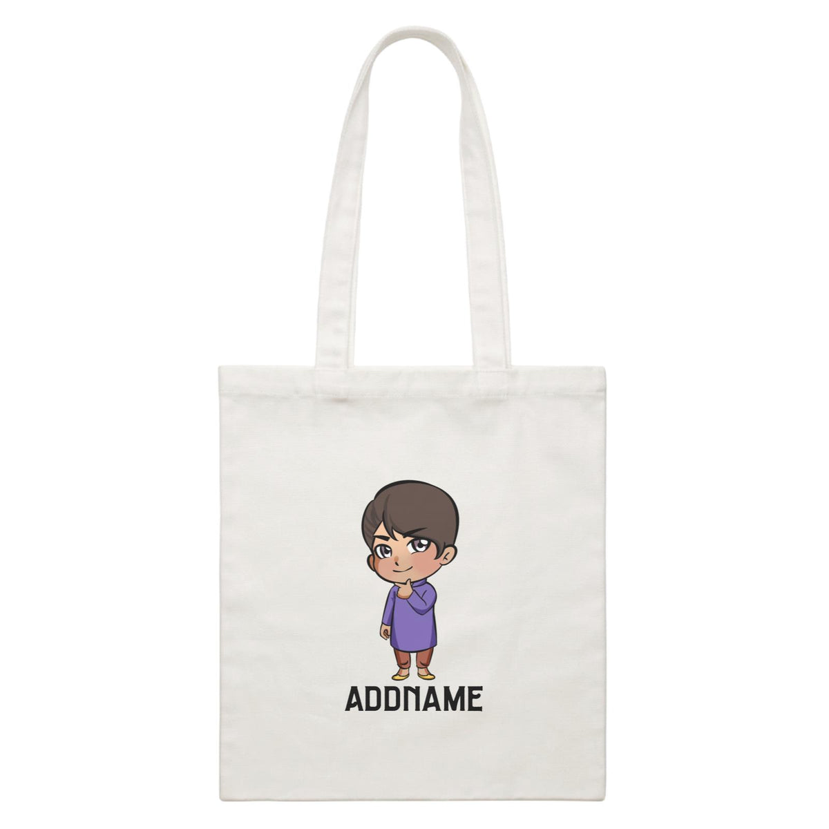 Deepavali Series Chibi Little Boy Addname White Canvas Bag