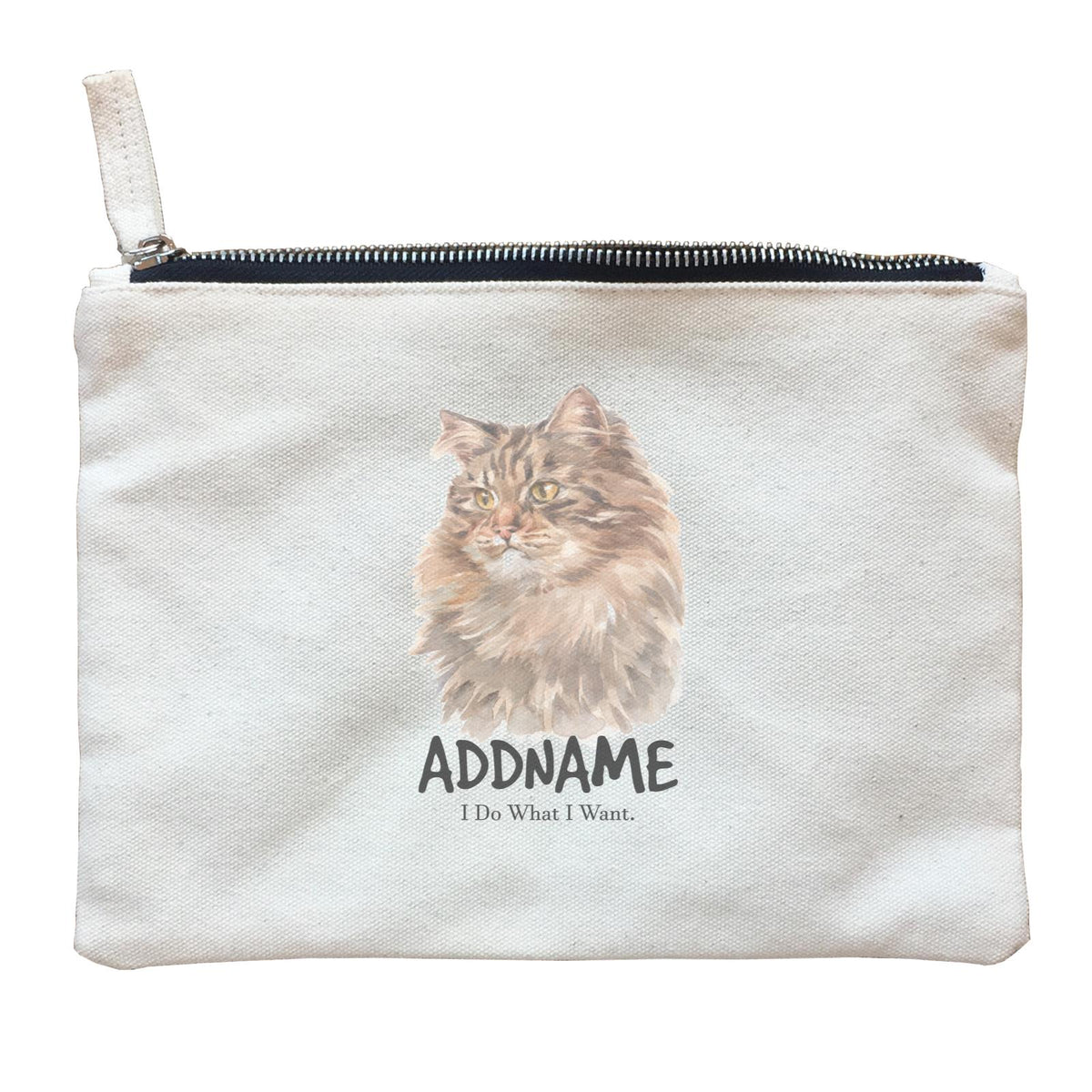 Watercolor Cat Siberian Cat Brown I Do What I Want Addname Zipper Pouch