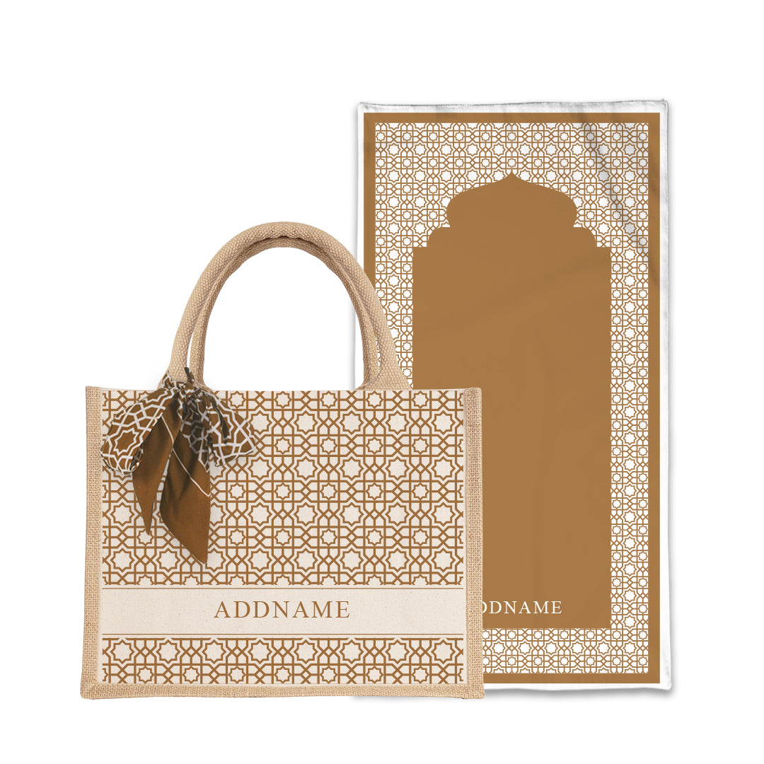 Annas Series - Sand Prayer Mat with Natural Half Lining Small Jute Bag