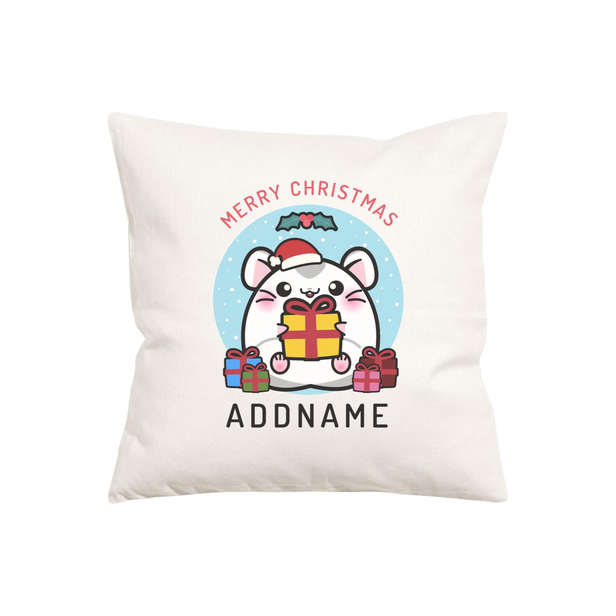 Merry Christmas Cute Santa Santa Boy Hamster with Gifts Pillow Cushion