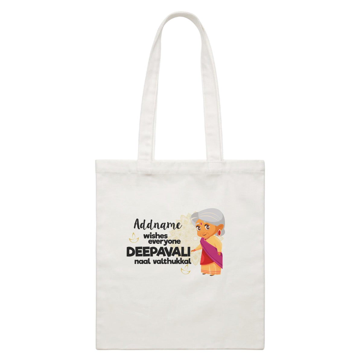 Cute Grandma Wishes Everyone Deepavali Addname White Canvas Bag