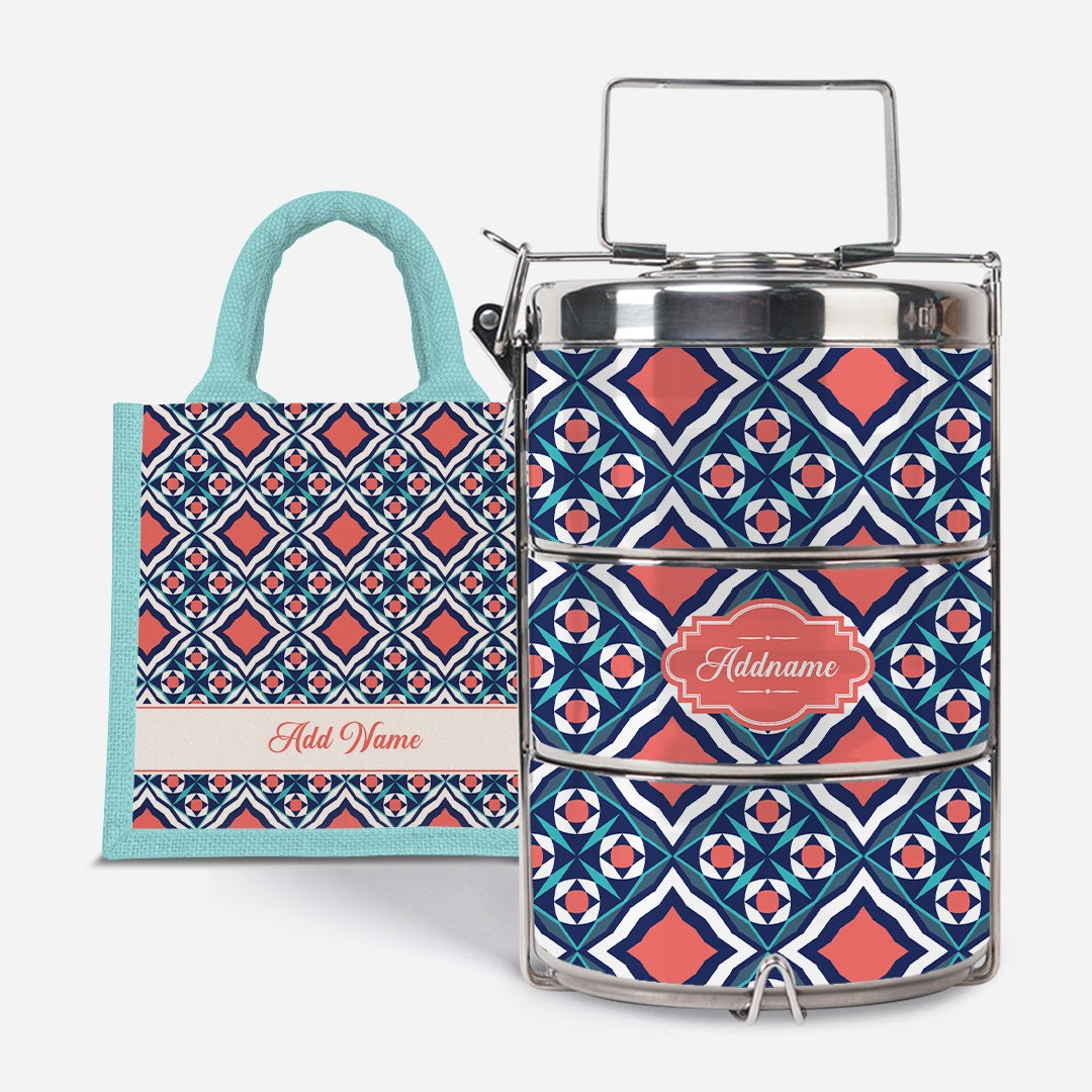 Moroccan Series Premium Tiffin With Half Lining Lunch Bag - Chihab Light Blue