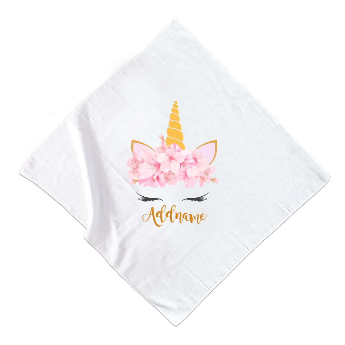 Pink Flower Garland Unicorn Face Addname Muslin Square
