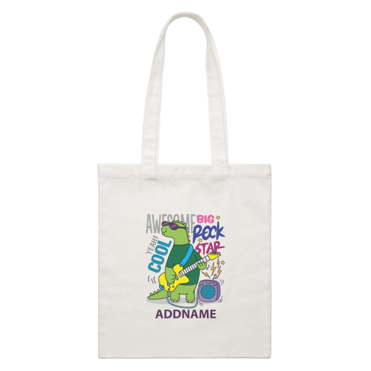 Cool Cute Dinosaur Awesome Big Rock Star Addname White Canvas Bag