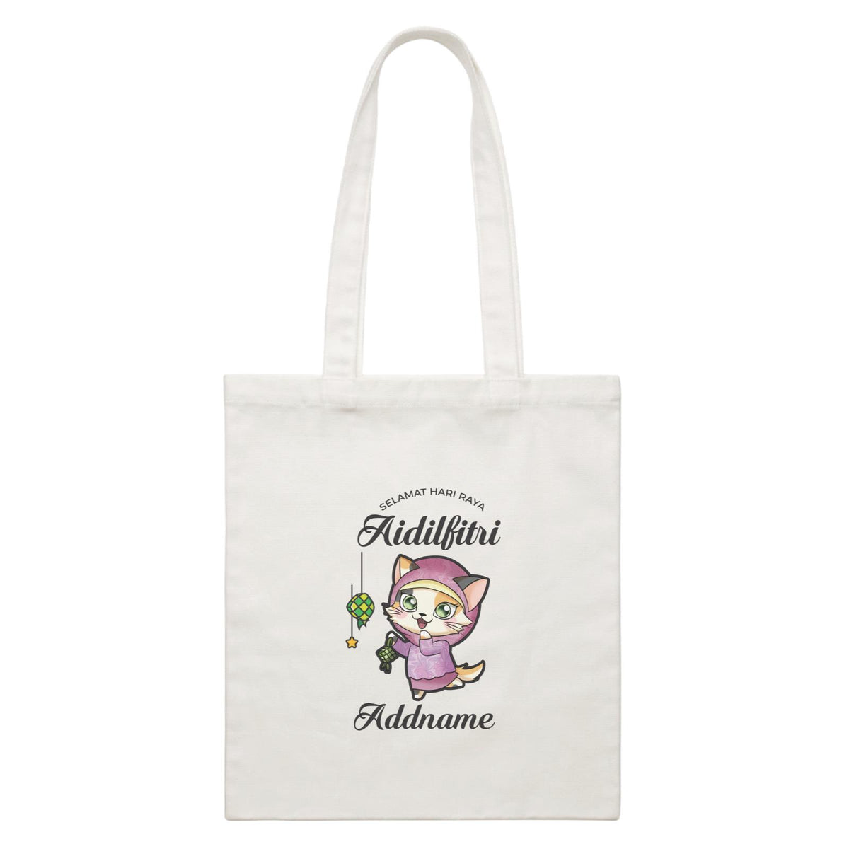 Raya Cute Animals Mama Cat Wishes Selamat Hari Raya Aidilfitri White Canvas Bag