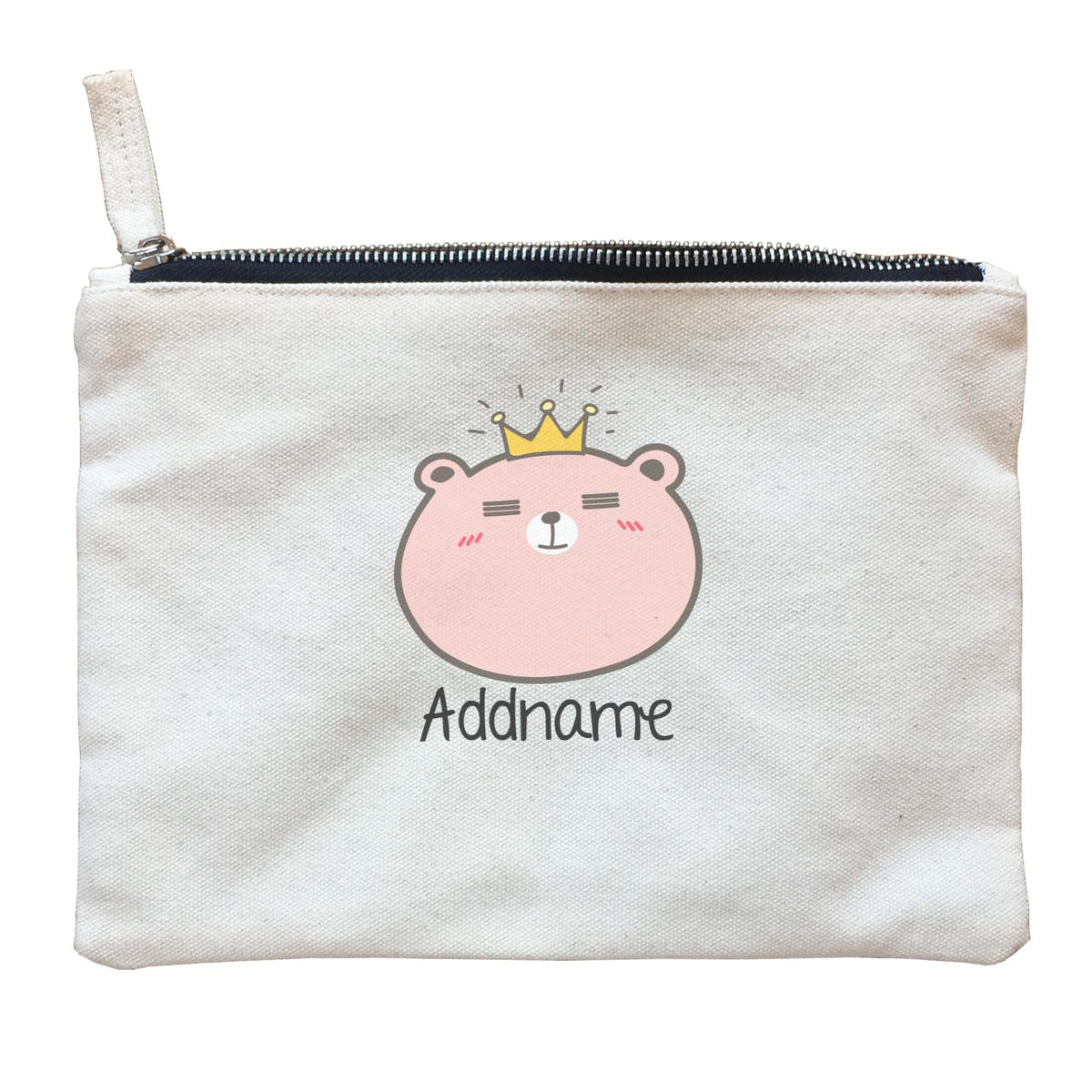 Cute Animals And Friends Series Cute Pink Bear With Crown Addname Zipper Pouch