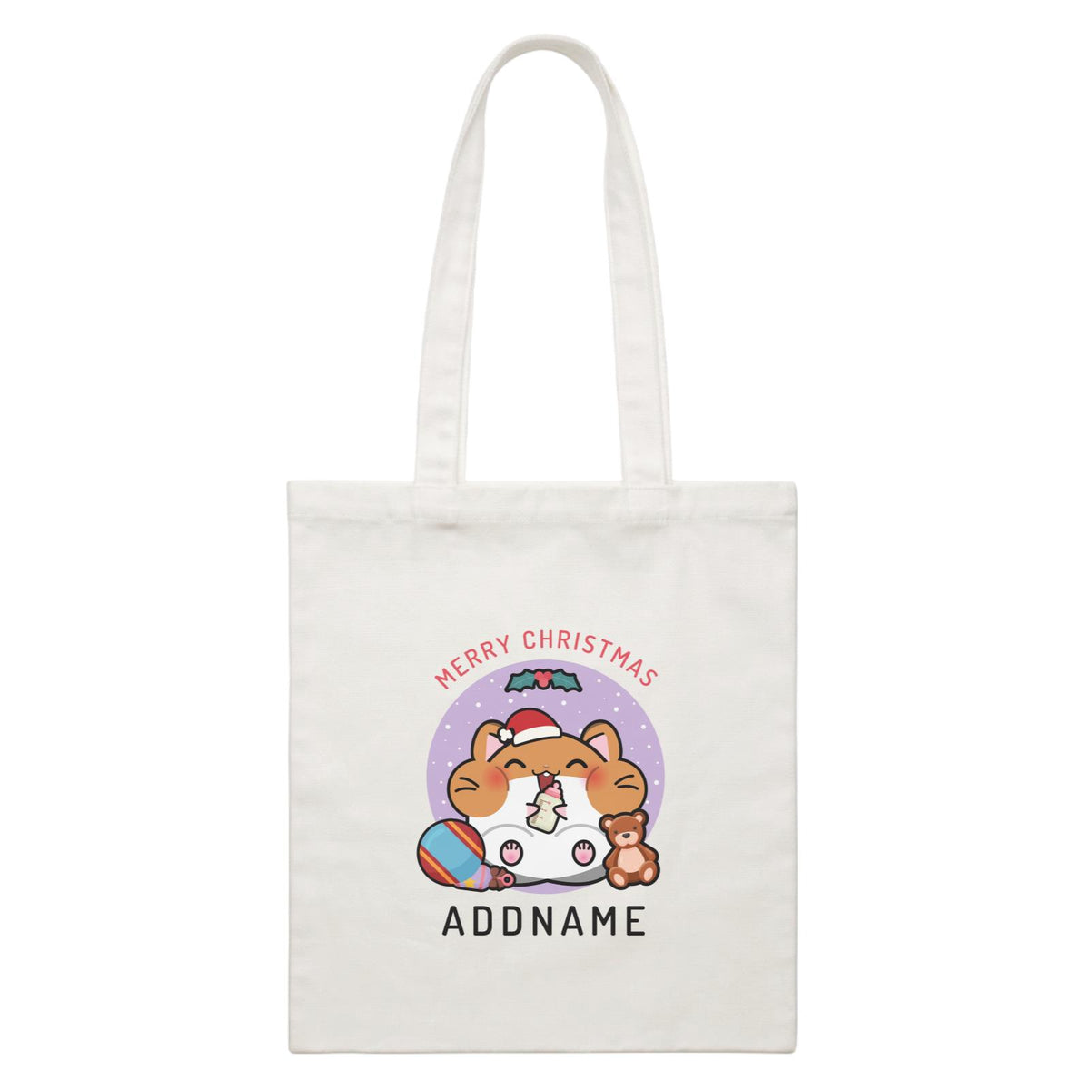 Merry Christmas Cute Santa Baby Hamster White Canvas Bag