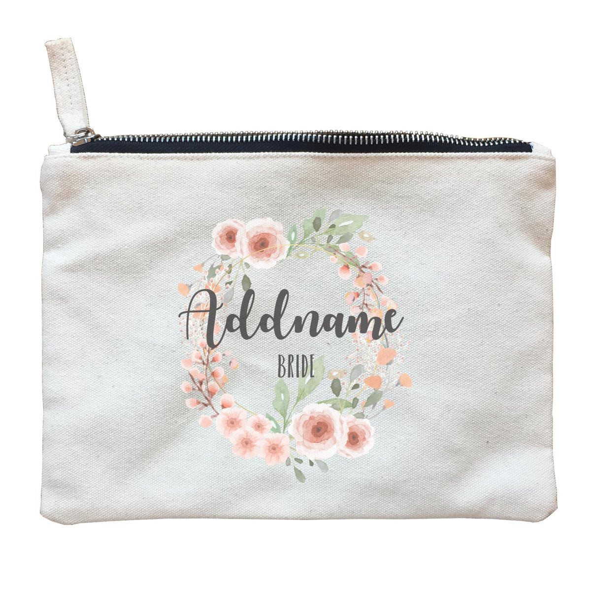 Bridesmaid Floral Sweet 2 Watercolour Flower Wreath Bride Addname Zipper Pouch