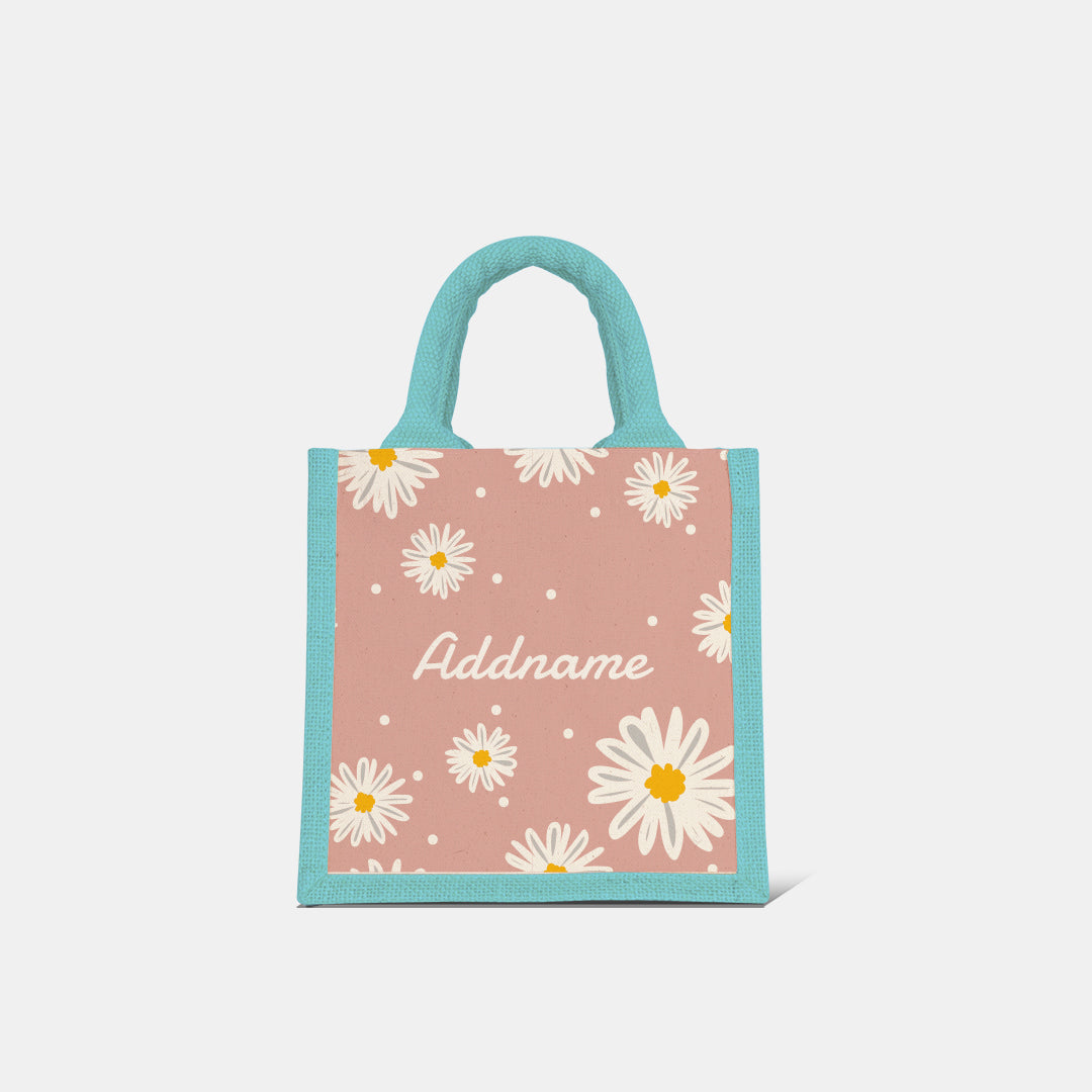 Daisy Series Half Lining Lunch Bag - Coral Light Blue
