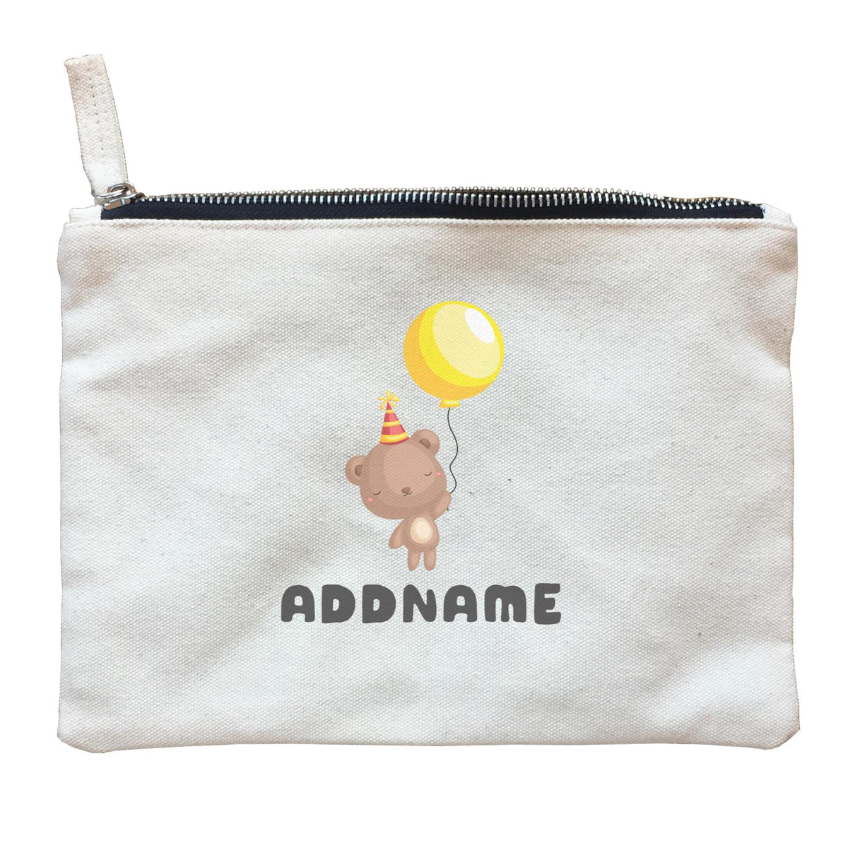 Birthday Friendly Animals Happy Bear Holding Balloon Addname Zipper Pouch