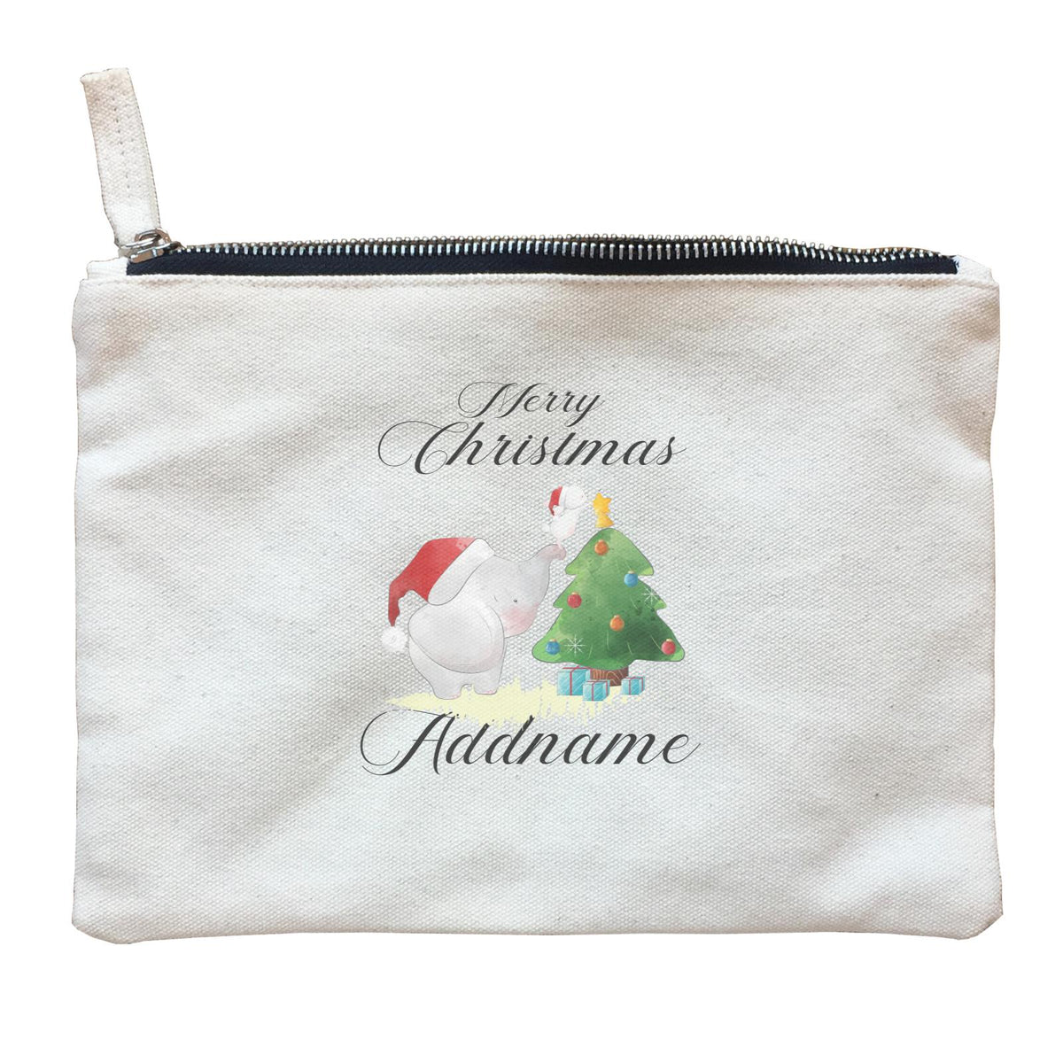 Christmas Cute Elephant Merry Christmas Addname Zipper Pouch