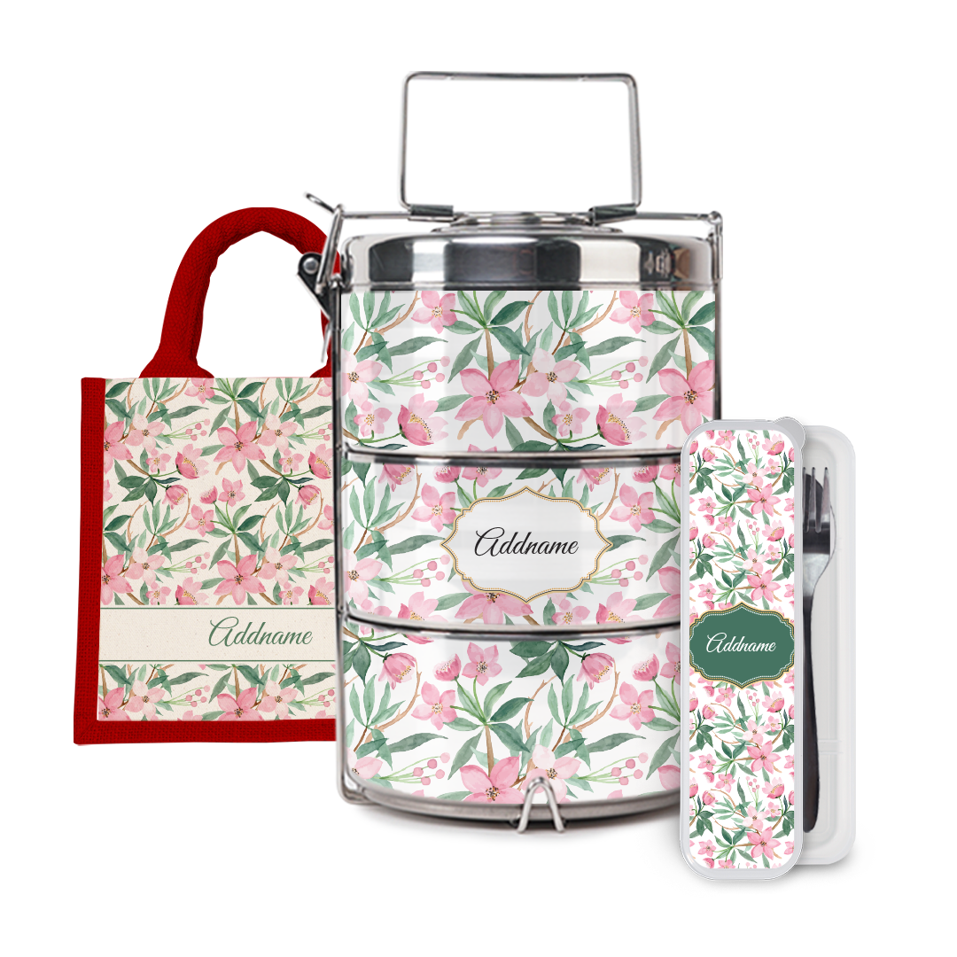 Laura Series - Blossom Half Lining Lunch Bag, Tiffin Carrier and Cutlery Set