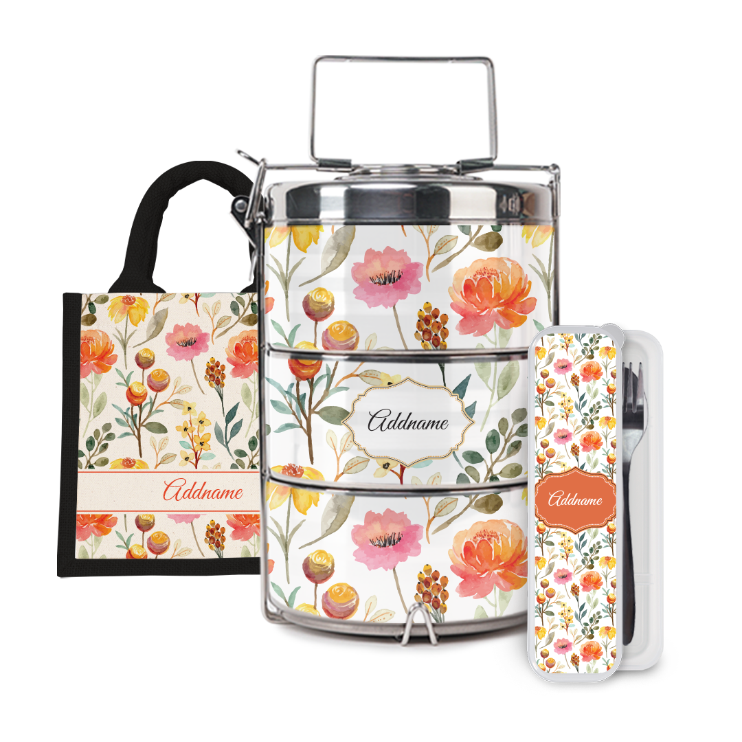 Laura Series - Carnelian Half Lining Lunch Bag, Tiffin Carrier and Cutlery Set