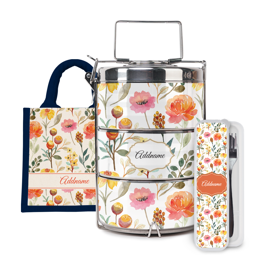 Laura Series - Carnelian Half Lining Lunch Bag, Tiffin Carrier and Cutlery Set