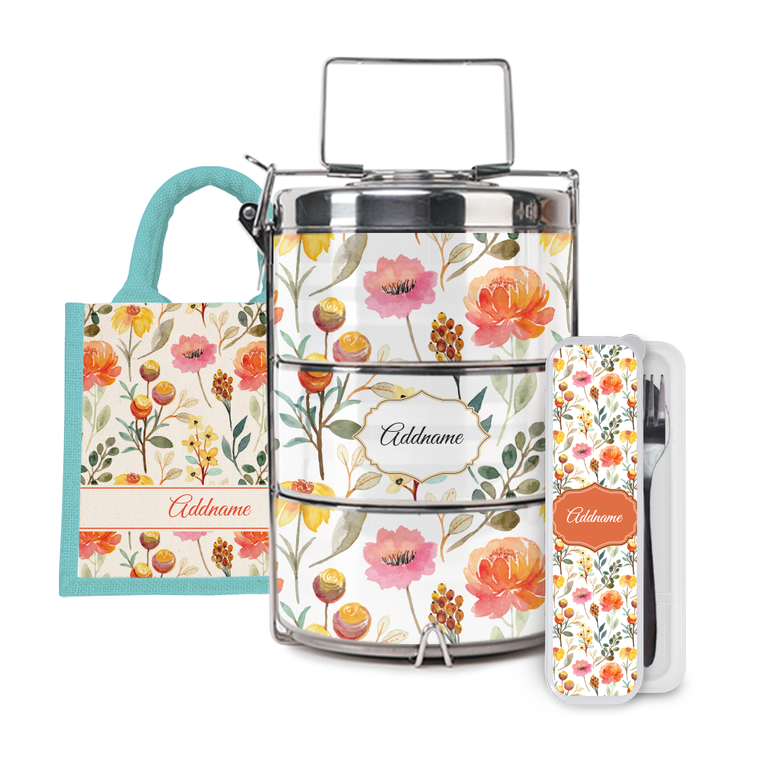 Laura Series - Carnelian Half Lining Lunch Bag, Tiffin Carrier and Cutlery Set