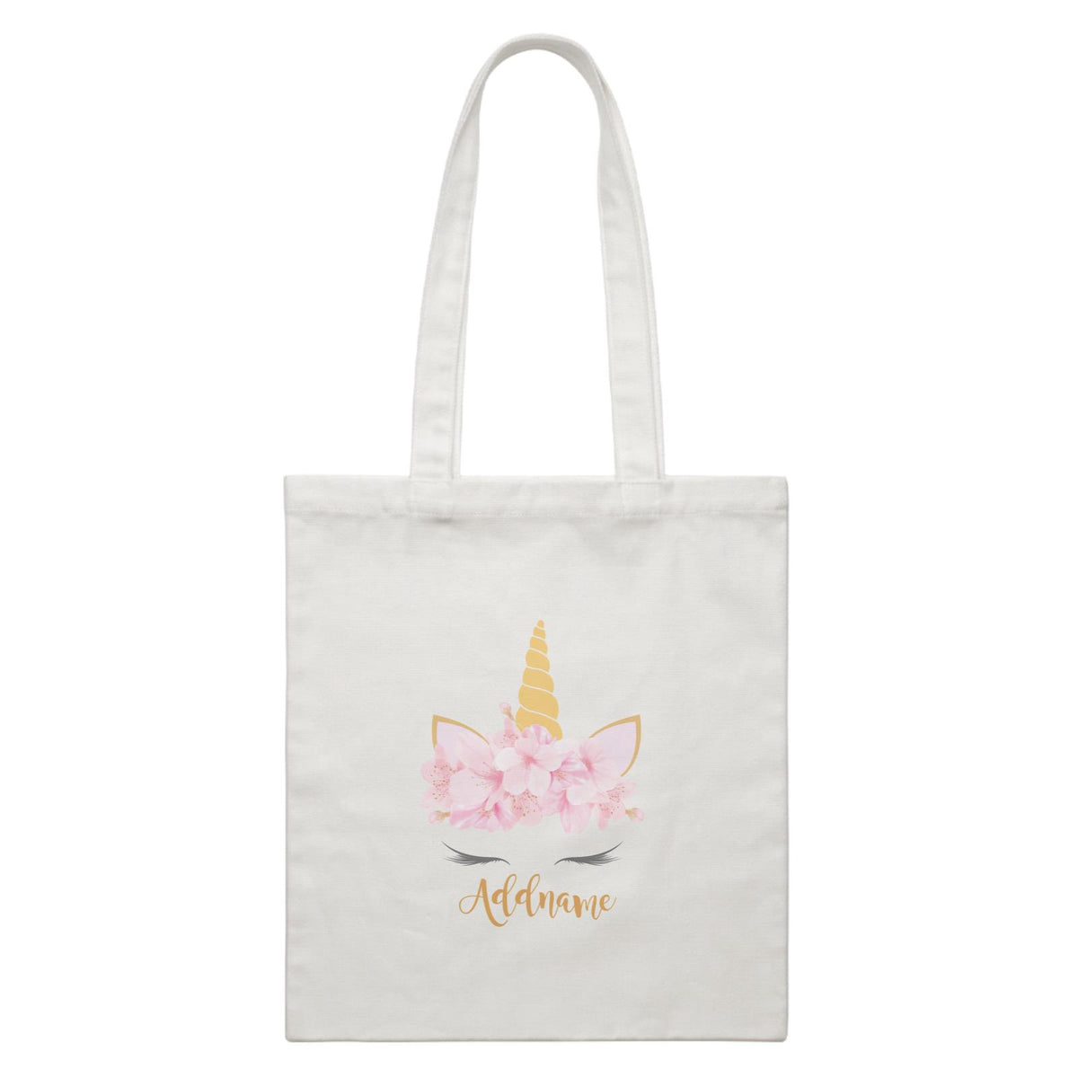 Pink Flower Garland Unicorn Face Addname White Canvas Bag