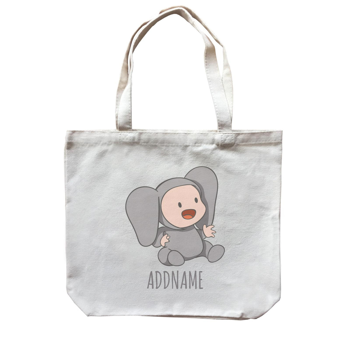 Cute Baby in Grey Elephant Suit Addname Canvas Bag