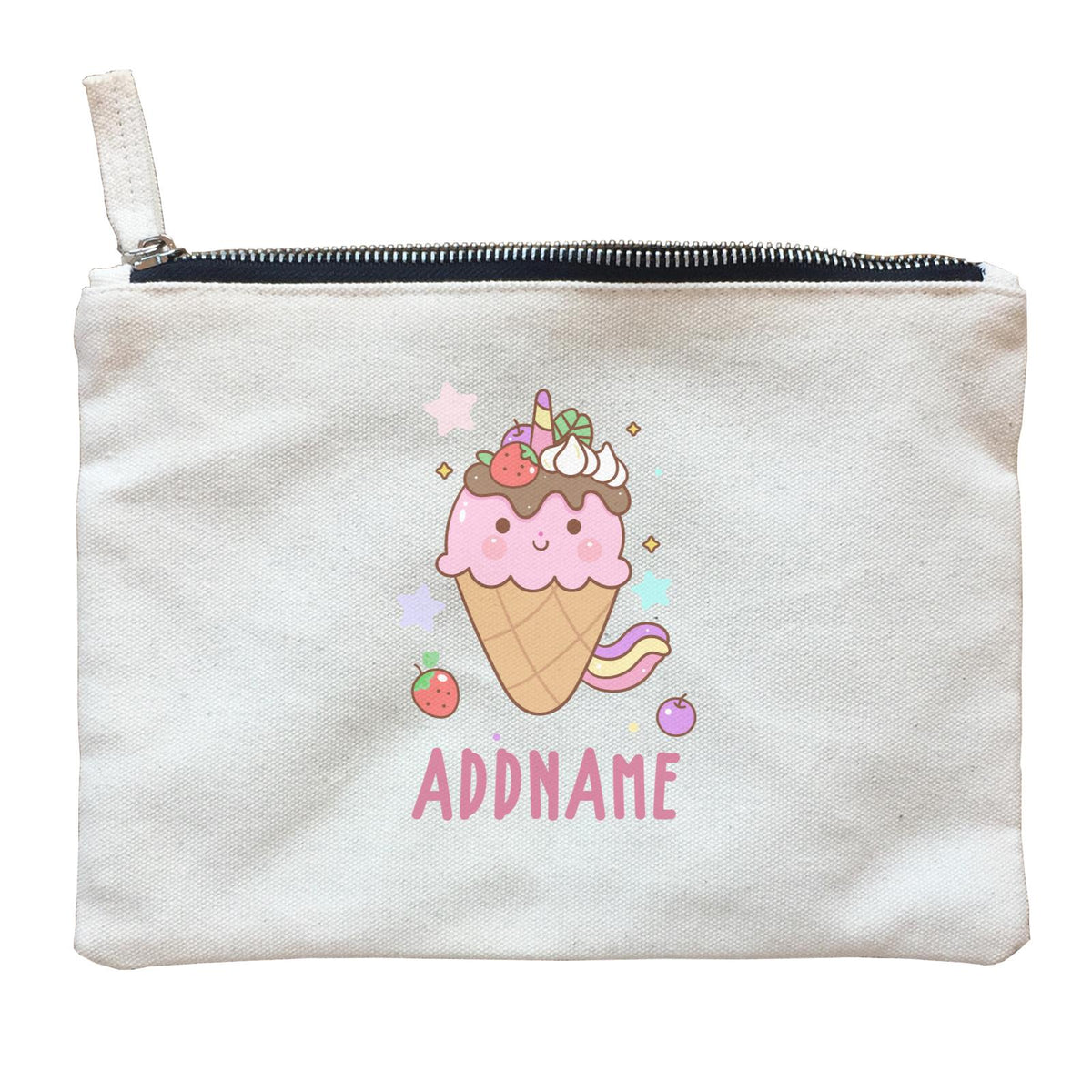 Unicorn And Princess Series Unicorn Ice Cream Addname Zipper Pouch