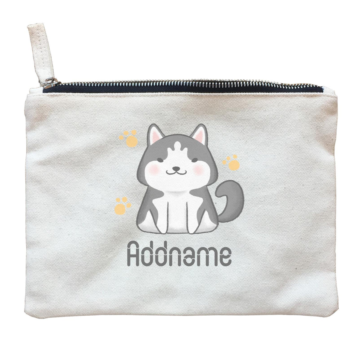 Cute Hand Drawn Style Husky Addname Zipper Pouch