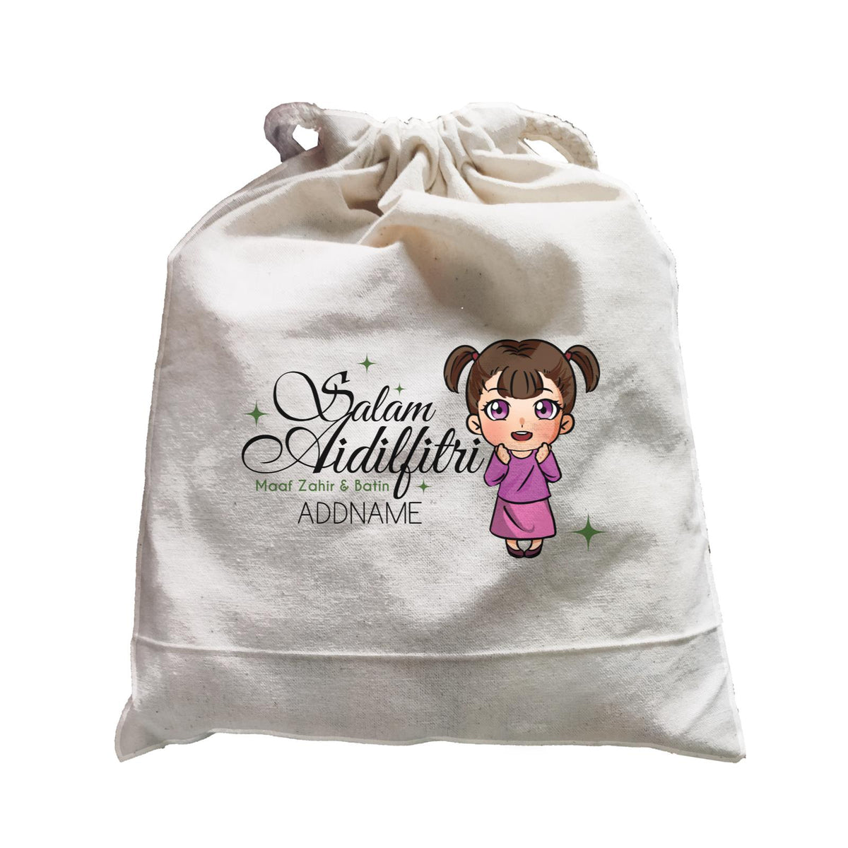 Raya Chibi Wishes Little Girl Addname Wishes Everyone Salam Aidilfitri Maaf Zahir & Batin Accessories Satchel