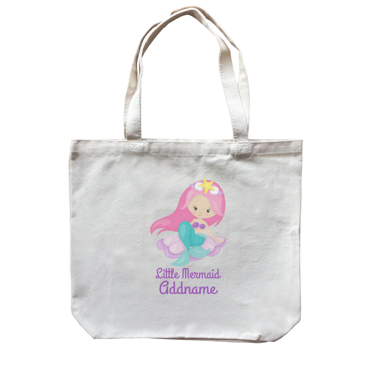 Little Mermaid Sitting Down on Big Seashell Addname Canvas Bag