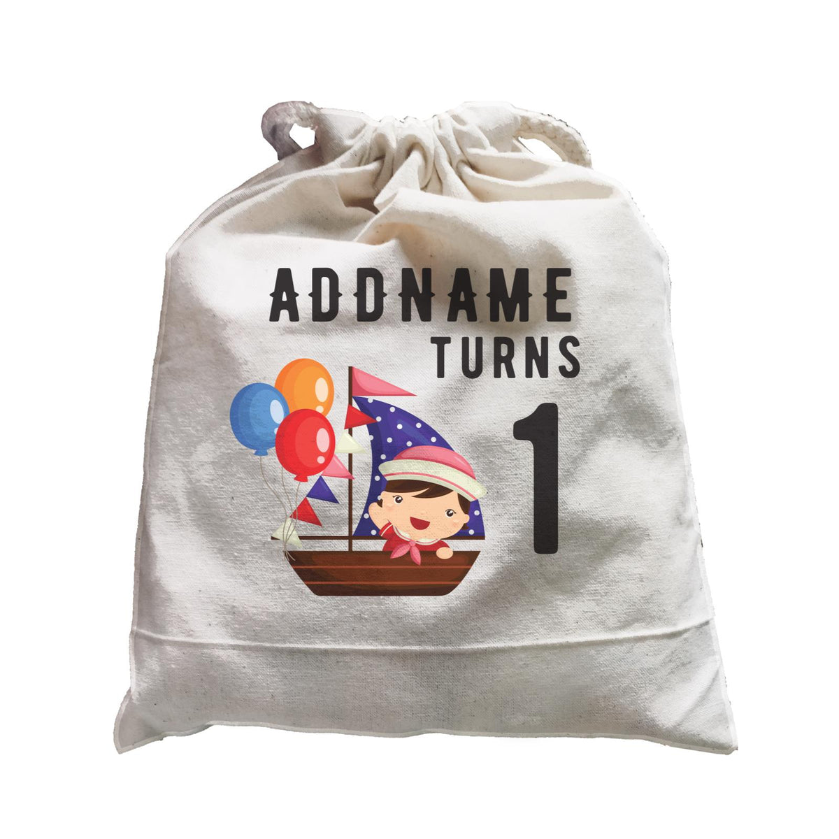 Birthday Sailor Baby Girl In Ship With Balloon Addname Turns 1 Satchel
